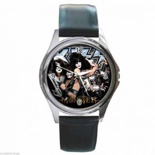 Kiss Paul Stanley Gene Simmons Monster Round Silver Metal Watch Leather Band
