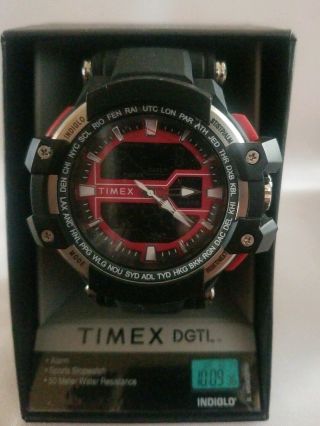 Timex Tw5m22700,  Tactic Dgtl Red/black Resin Watch,  Indiglo,  Day/date,  Alarm