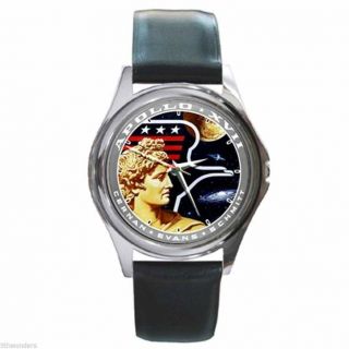 Nasa Apollo 17 Lunar Rover Manned Moon Round Silver Metal Watch Leather Band