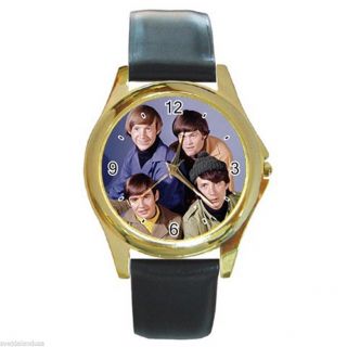 The Monkees Peter Micky Davy Mike Round Gold Metal Watch Leather Band