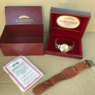 Rare Vintage Longines Men’s Wristwatch - Watch Box,  Documents,  Leather Band