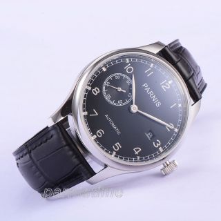 43mm Parnis Automatic Movement Men Vintage Watch Black Dial Stainless Steel Case