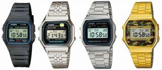 Casio Digital Watch Classic Vintage Retro Stainless Steel Rubber Band Alarm Stop