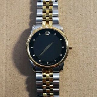 Movado Museum 0606879 Diamond Watch With 40mm Black Face & 2 Tone Breclet.
