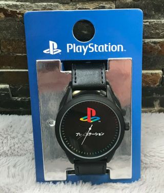 Sony Playstation Black Wrist Watch Accutime Kanji Unisex Faux Leather Adult Nwt