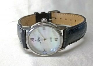 Aria Quartz Watch Solid Sterling Silver 925 Case Black Leather 25mm Womens