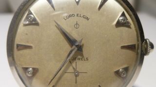 Lord Elgin 23 Jewels Men ' s Watch 14k Solid White Gold Diamonds Vintage Runs Good 5