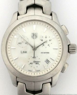 Tag Heuer Stainless Steel Link Cjf1310 Ladies Mop Dial Chronograph Date Watch