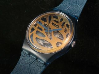 Vintage Swatch Watch Originals Wristwatch Old Stock Gn104 Blue Leaves