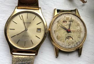 Vintage Swiss Eloga Triple Date Calendar Moon Phase Wrist Watch & A BULOVA 3