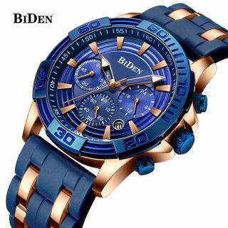 Biden Mens Stopwatch Casual Watches Silicone Strap Date Quartz Wristwatch 0157