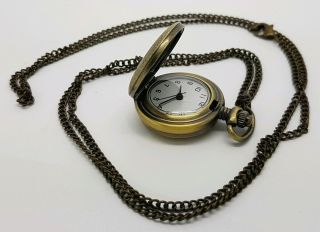 Ladies Vintage Pendent Pocket Watch Gold Plated With Chain Battery (p)