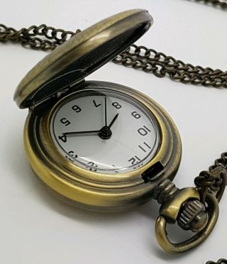 Ladies Vintage Pendent Pocket Watch Gold Plated with Chain Battery (P) 2