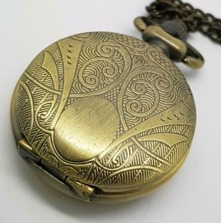 Ladies Vintage Pendent Pocket Watch Gold Plated with Chain Battery (P) 4