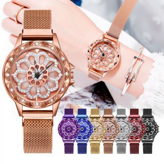 Luxury Women Magnetic Rotate Dial Watch Lucky Ladies Stainless Steel Wristwatch