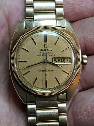 Vintage Omega Constellation 14k Gold Filled Automatic Day Date Wristwatch 751