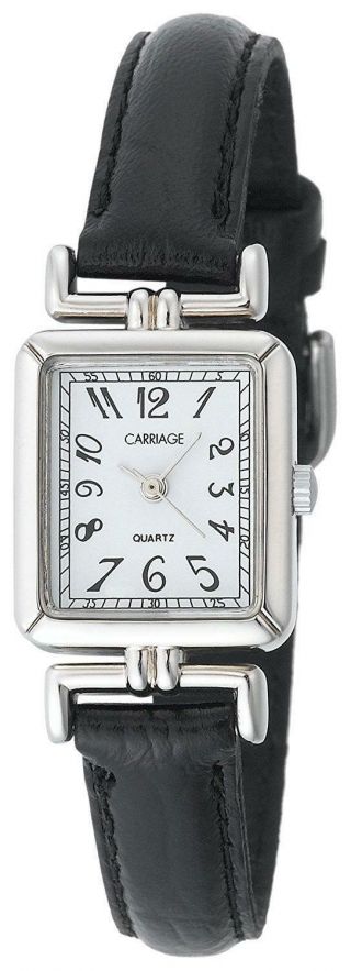 Carriage C2a901 Womans Stainless Steel Case Black Leather Strap Watch