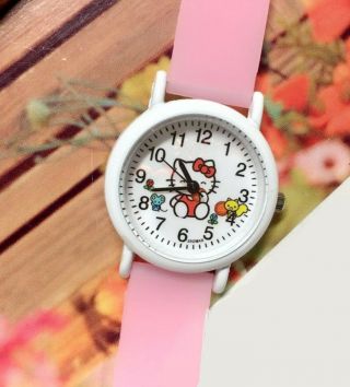 Girl Kid Children Cute Pink Hello Kitty Silicone Band Wrist Band Watch Gift Her