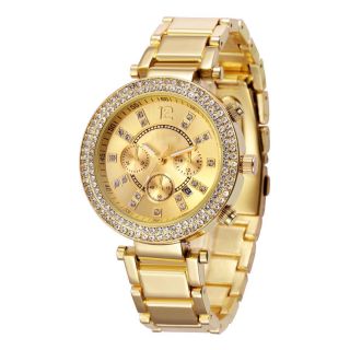 Luxus Damenuhr Gold Strass Kristallen Armbanduhr Watch Geschenk U1237