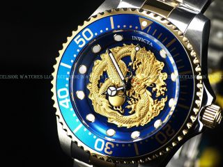 Invicta Men ' s 47mm Grand Diver Dragon Automatic Two Tone 18KGP 100M SS Watch 4