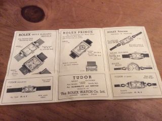 Rare Vintage Rolex Sales Paper Brochure 1930s Oyster Prince Watch