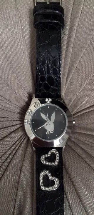 Playboy Embellished Leather Black Ladies Wrist Watch Bnwot