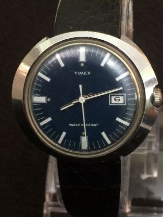 Timex Vintage Hand Winding 1970’s Blue Face White Dial Date,  Water
