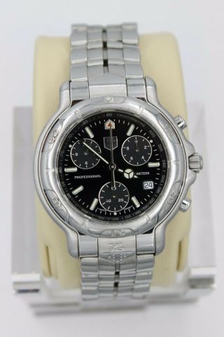 Mens Tag Heuer 6000 CH1113.  BA0675 Black Professional Chronograph SS Watch Silver 2