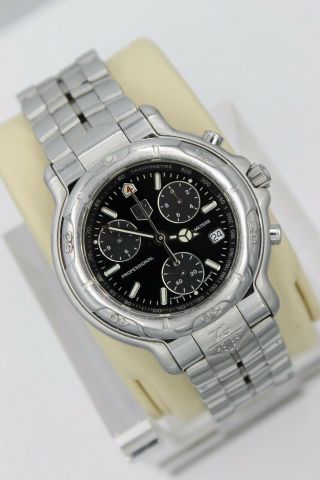 Mens Tag Heuer 6000 CH1113.  BA0675 Black Professional Chronograph SS Watch Silver 4