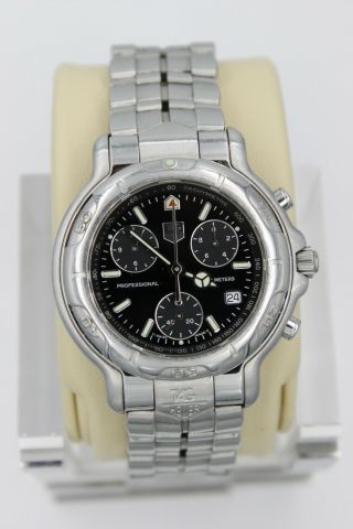 Mens Tag Heuer 6000 CH1113.  BA0675 Black Professional Chronograph SS Watch Silver 7