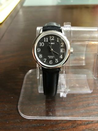 Timex Womens T2n525 Silver Tone Black Leather Analog Watch 15