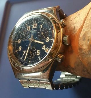 1996 Swatch Irony Chronograph.  Blue Dial Swiss Made.  SS.  Some Scratches On Glass 3