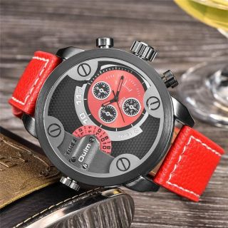 Military Watches Men Luxury Leather Quartz Watch Man Two Time Zone Big Male Hour