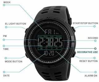 Herren Digital Sport Uhren - Outdoor Wasserdichte Armbanduhr mit Wecker Chronogr 3