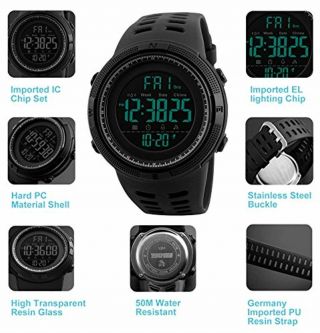 Herren Digital Sport Uhren - Outdoor Wasserdichte Armbanduhr mit Wecker Chronogr 5