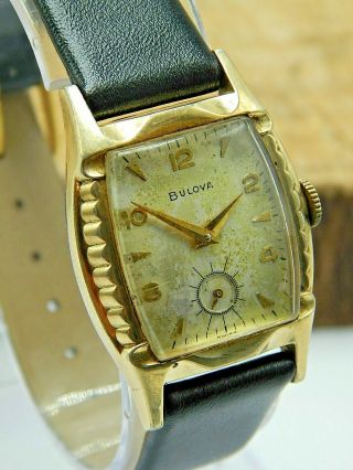Vintage Bulova 10k Rolled Gold Plate Flashy Art Deco 17 Jewel Watch Circa 1956