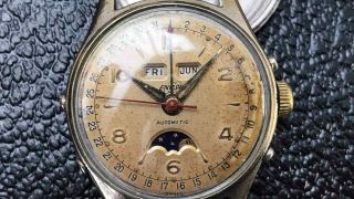 Vintage Enicar Triple Date Moonphase 17 Jewels Automatic Watch 1940s