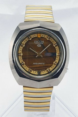 Ricoh Lsi 32768 Riquartz Tungsten 2 Tone Gold 570001 S Mens Japan Vintage Watch