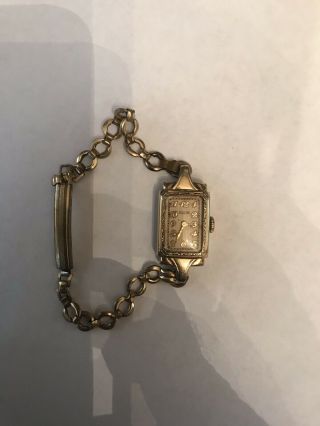 Ladies Antique Elgin Wristwatch 10k Gold Fill Case Art Deco Design