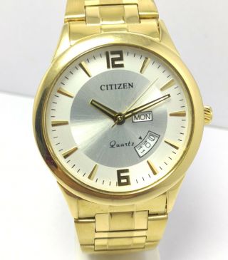 Rare Vintage Citizen Quartz Silver Dial Wrist Watch Men 