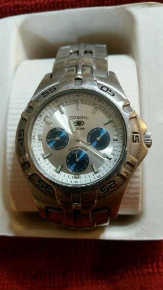 Mens Fossil Blue Chronograph Stainless Steel Watch Bq - 9165.  Good.