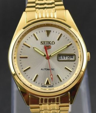 Vintage Seiko 5 Automatic 21 Jewel Gold Plated Case Day Date Men 