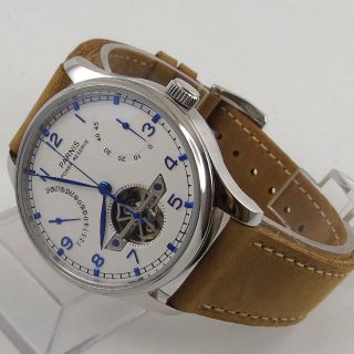 43mm Parnis White Dial Power Reserve Blue Marks Automatic Mechanical Men 