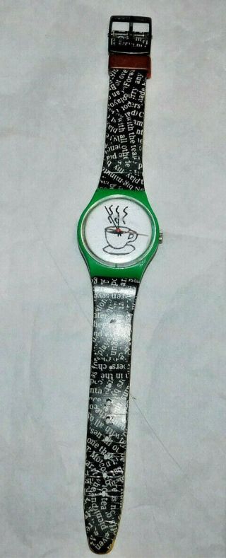 Swatch 1992 5755 Cappuccino Coffee Cup Gg121 Keith Haring Black Swiss Watch
