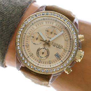 Fossil Unisex Watch Decker Ch2724 Gold Crystals Chronograph Date Brown Leather
