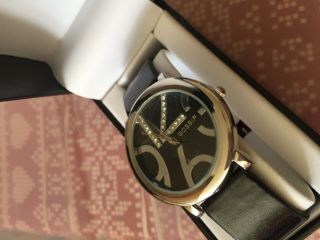 Gossip Ladies Watch Black Leather Strap And Face Diamonti For No 12 Boxed