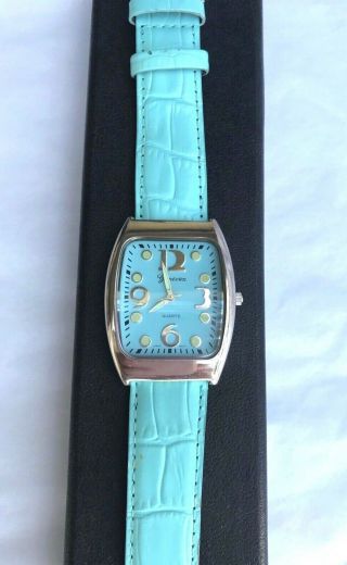 Genevex Turquoise Blue Leather Ladies Vintage Watch W/ Box - Battery