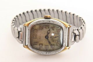 Rare Antique Art Deco Elgin Two Tone Stainless & Gold Wristwatch