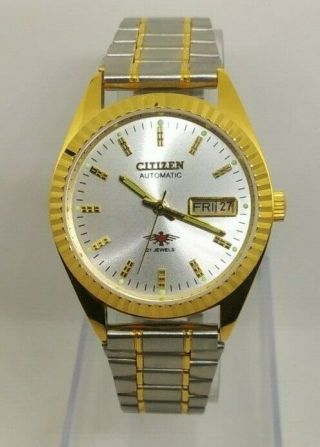Citizen Day & Date Automatic Vintage Silver & Gold Mens Wrist Watch