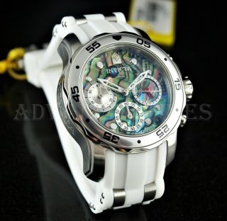 Invicta 38mm Pro Diver Scuba Abalone Dial Chronograph Silver Ss White Watch